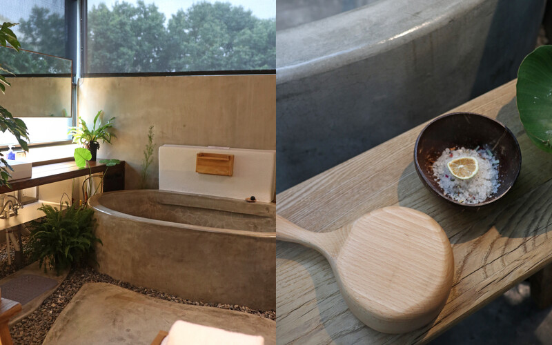 浴池空間同樣以半戶外的方式呈現。 浴池空間同樣以半戶外的方式呈現。