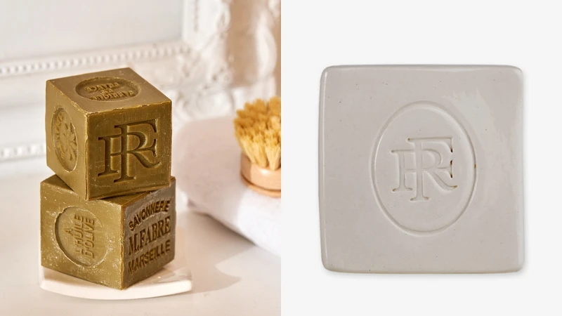 法鉑愛麗舍宮聯名款橄欖油馬賽皂200g，NT300、4入組NT1,180、陶瓷皂盤 NT1,450