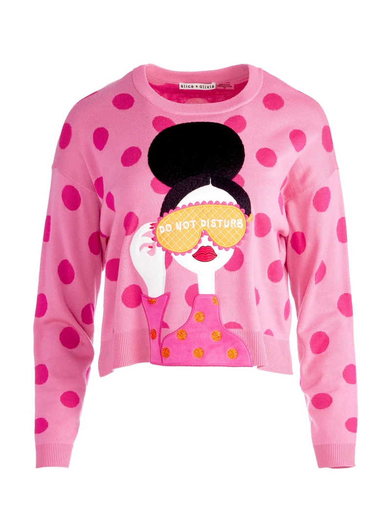 alice + olivia Stacey Face 粉紅點點針織上衣,NT18,900。 alice + olivia Stacey Face 粉紅點點針織上衣,NT18,900。