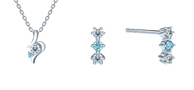 18K藍色戀人鑽石項鍊(NN0866)、18K閃耀藍鑽耳環(EE0866)。