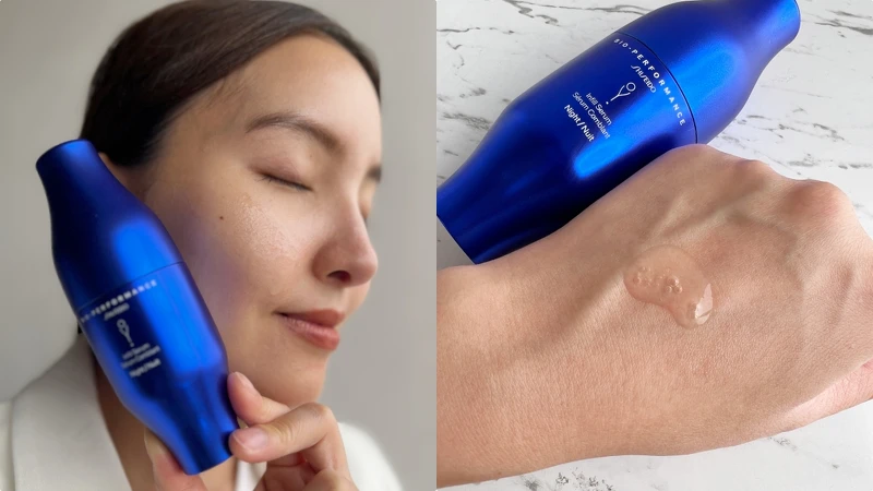 模特兒示範使用資生堂夜間分子玻尿酸精華。 模特兒示範使用資生堂夜間分子玻尿酸精華。