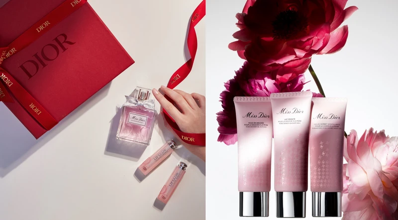 迪奧Miss Dior花漾迪奧淡香水50ml NT$3,750;迪奧Miss Dior玫瑰晶亮凝霜、迪奧Miss Dior玫瑰泡泡沐浴露、迪奧Miss Dior玫瑰去角質乳霜,75ml NT$2,000。 迪奧Miss Dior花漾迪奧淡香水50ml NT$3,750;迪奧Miss Dior玫瑰晶亮凝霜、迪奧Miss Dior玫瑰泡泡沐浴露、迪奧Miss Dior玫瑰去角質乳霜,75ml NT$2,000。