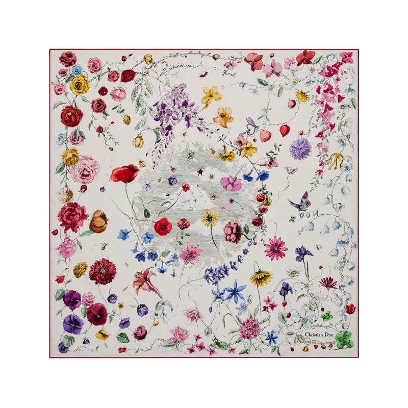 Florilegio白色多彩真絲斜紋方巾,NT20,000 Florilegio白色多彩真絲斜紋方巾,NT20,000