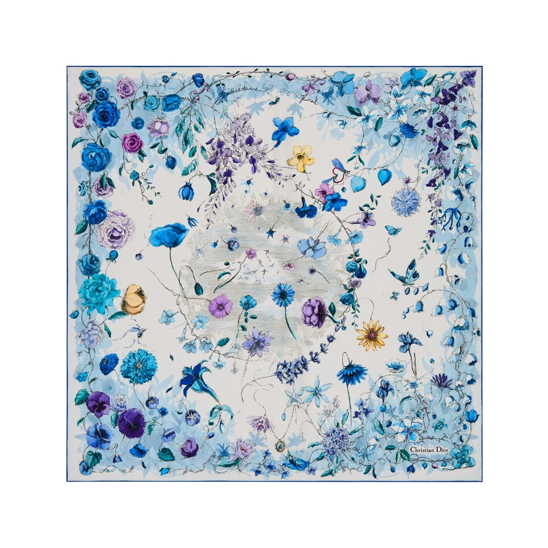 Florilegio藍色多彩真絲斜紋方巾,NT20,000 Florilegio藍色多彩真絲斜紋方巾,NT20,000