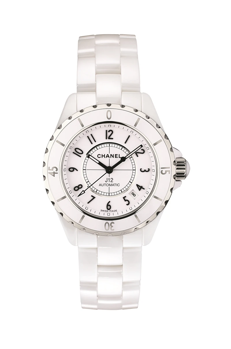 - J12腕錶：38毫米，白色高抗磨陶瓷和精鋼