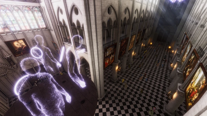 VR體驗場景照-組團共同搭乘升降梯，以獨家視角共同在巴黎聖母院探險。