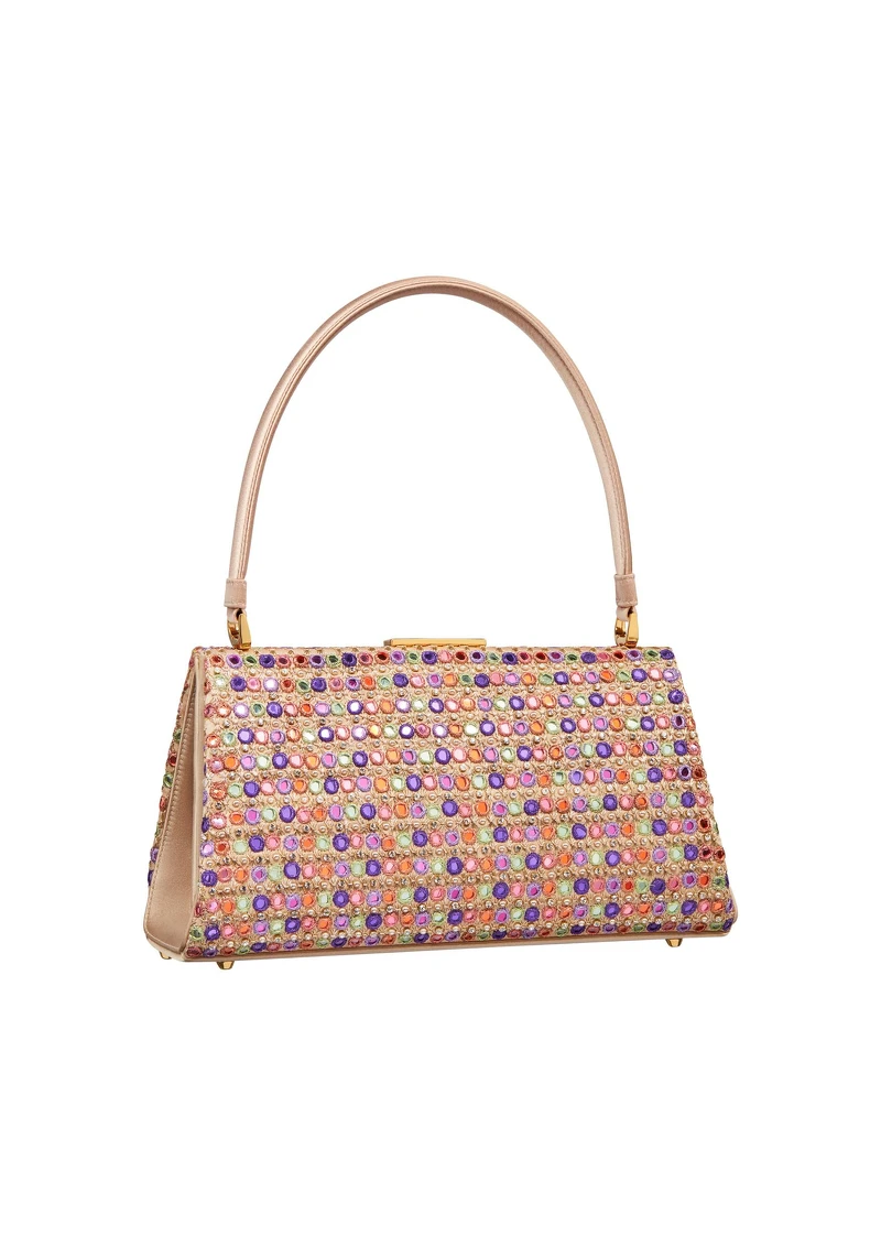 DIOR TOP 粉色多彩鏡面裝飾與串珠刺繡緞面提包,NT340,000。 DIOR TOP 粉色多彩鏡面裝飾與串珠刺繡緞面提包,NT340,000。