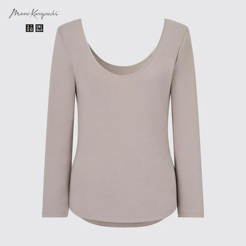 UNIQLO and Mame Kurogouchi HEATTECH芭蕾領T恤(8分袖)NT$790。 (全台店鋪販售)(10月下旬)