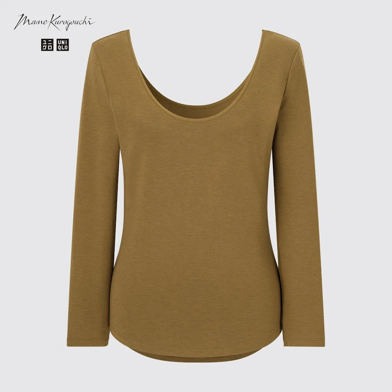 UNIQLO and Mame Kurogouchi HEATTECH芭蕾領T恤(8分袖)NT$790。 (全台店鋪販售)(10月下旬)