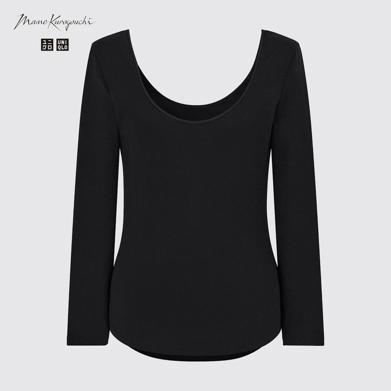 UNIQLO and Mame Kurogouchi HEATTECH芭蕾領T恤(8分袖)NT$790。 (全台店鋪販售)(10月下旬)