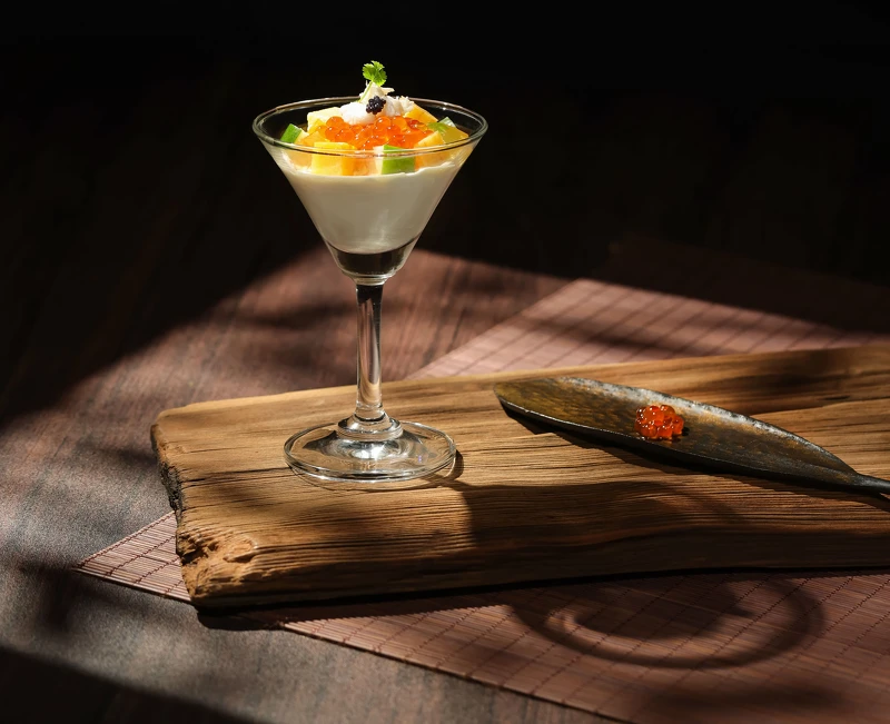 秋蟹鱒魚卵晶凍慕斯