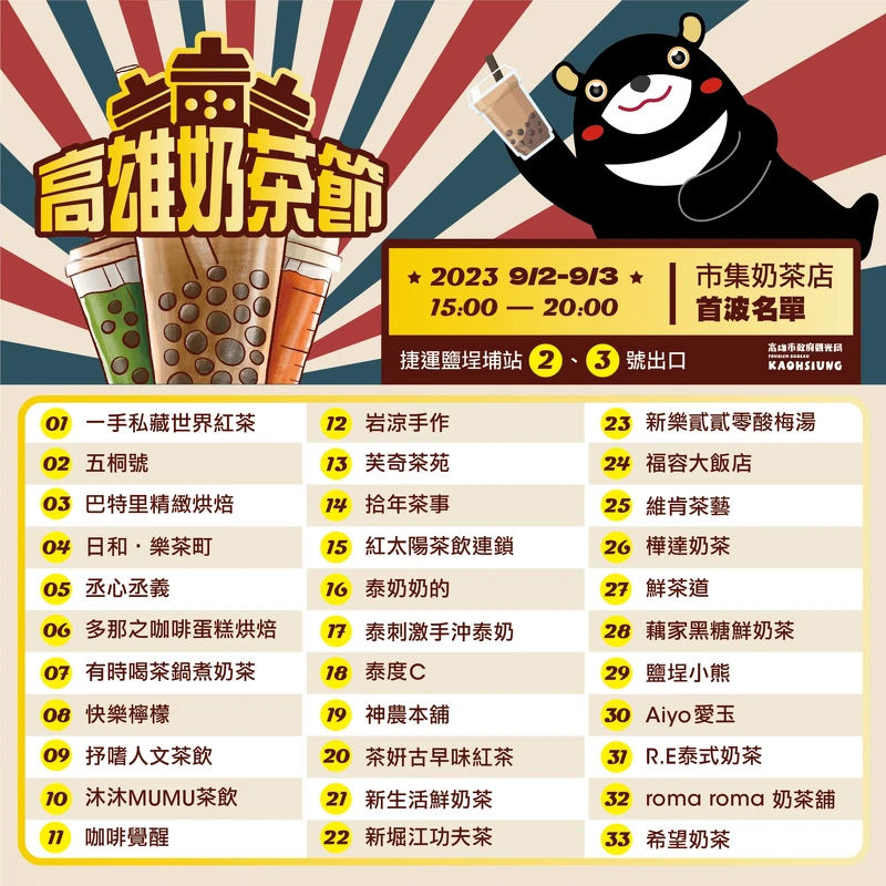 2023高雄奶茶節33間奶茶店家名單一覽 2023高雄奶茶節33間奶茶店家名單一覽