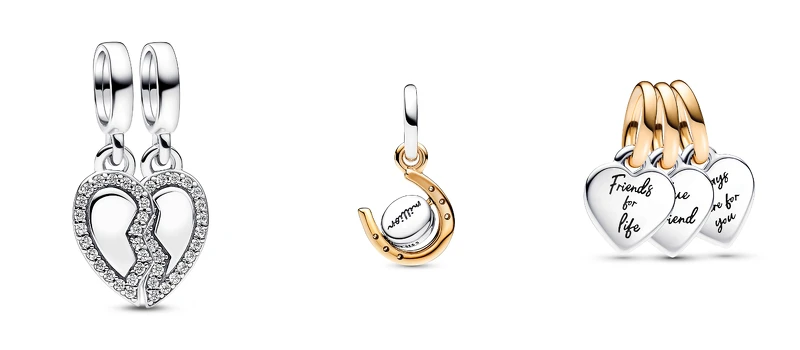 摯友連心組合吊飾NT$2,480、轉運馬蹄鐵雙色吊飾NT$2,480、友誼可貴三層吊飾NT$2,880。 摯友連心組合吊飾NT$2,480、轉運馬蹄鐵雙色吊飾NT$2,480、友誼可貴三層吊飾NT$2,880。