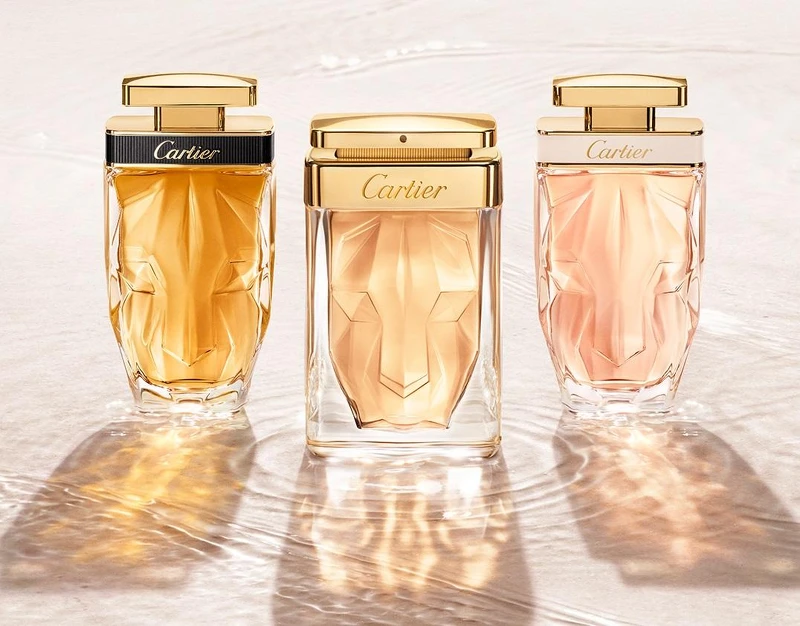 從左至右： La Panthère 美洲豹香精，75ml，參考價格約NT$ 4,250。La Panthère 美洲豹淡香精，75ml，參考價格約NT$ 4,150。La Panthère 美洲豹淡香水，75ml，參考價格約NT$ 3,550。