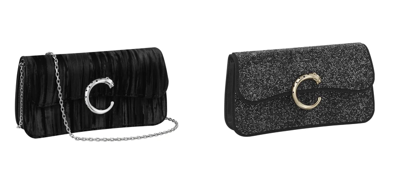 Panthere C de Cartier黑色絨面晚宴包、灰黑水晶晚宴包。