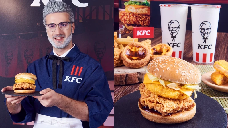 肯德基爺爺帶著日式可樂餅咔啦雞腿堡和大家見面。