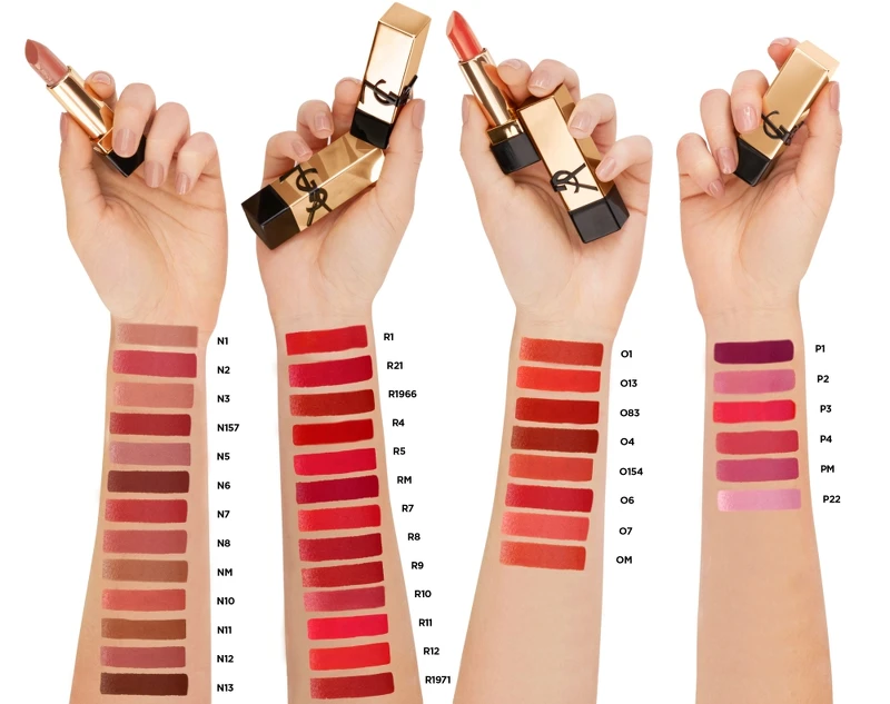 YSL全新奢華緞面唇膏手部試色圖。
