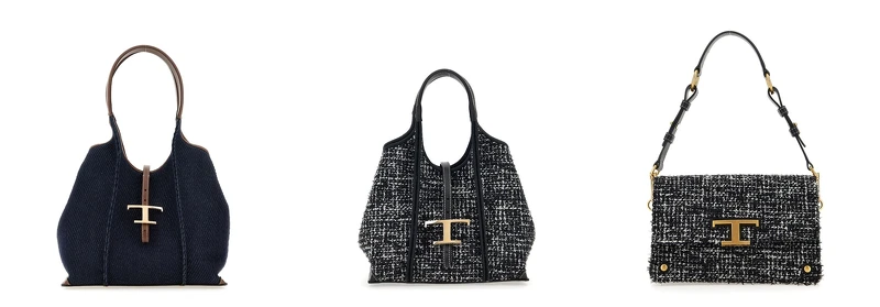 (左起)TOD’S T Timeless丹寧托特包（NT69,900）、TOD’S T Timeless織呢托特包（NT69,900）、TOD’S T Timeless織呢風琴包（NT79,900）