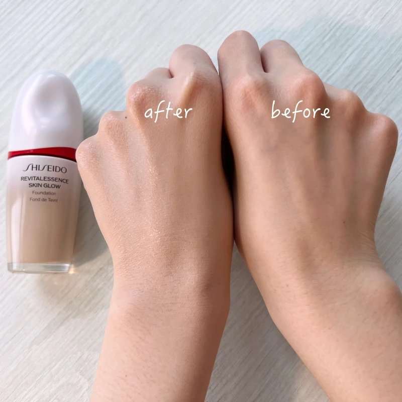 SHISEIDO資生堂國際櫃超聚光活膚精華粉底手部試色。