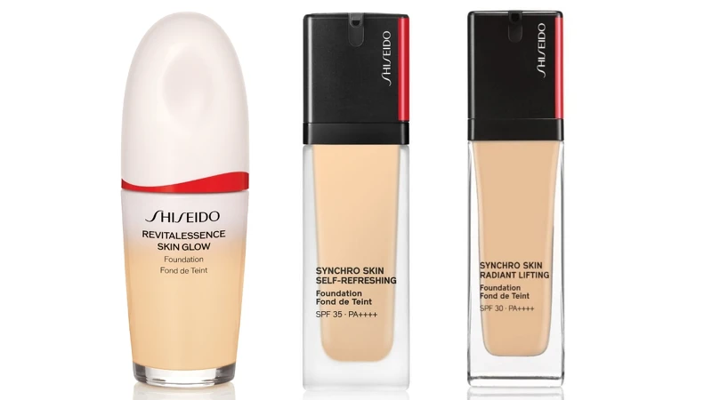 左起為SHISEIDO資生堂國際櫃超聚光活膚精華粉底、超進化持久粉底、超進化光感緊緻粉底。