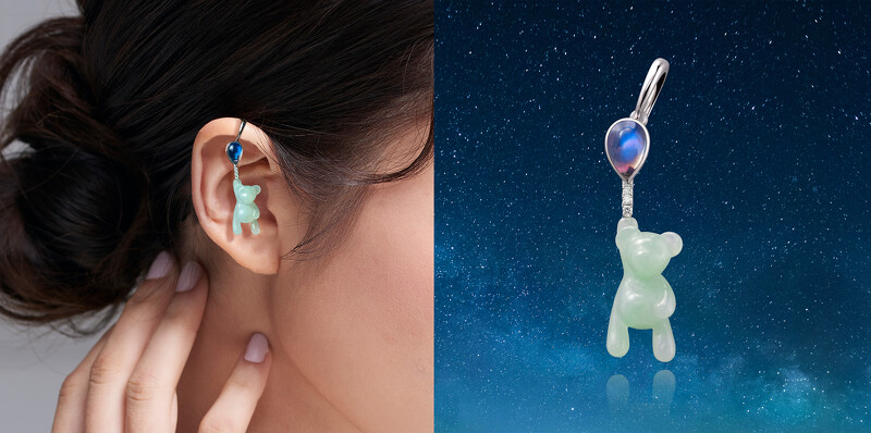 林曉同珠寶,Eric Jade Bear 氣球熊 耳骨扣,參考價格NT.93,800元。 林曉同珠寶,Eric Jade Bear 氣球熊 耳骨扣,參考價格NT.93,800元。