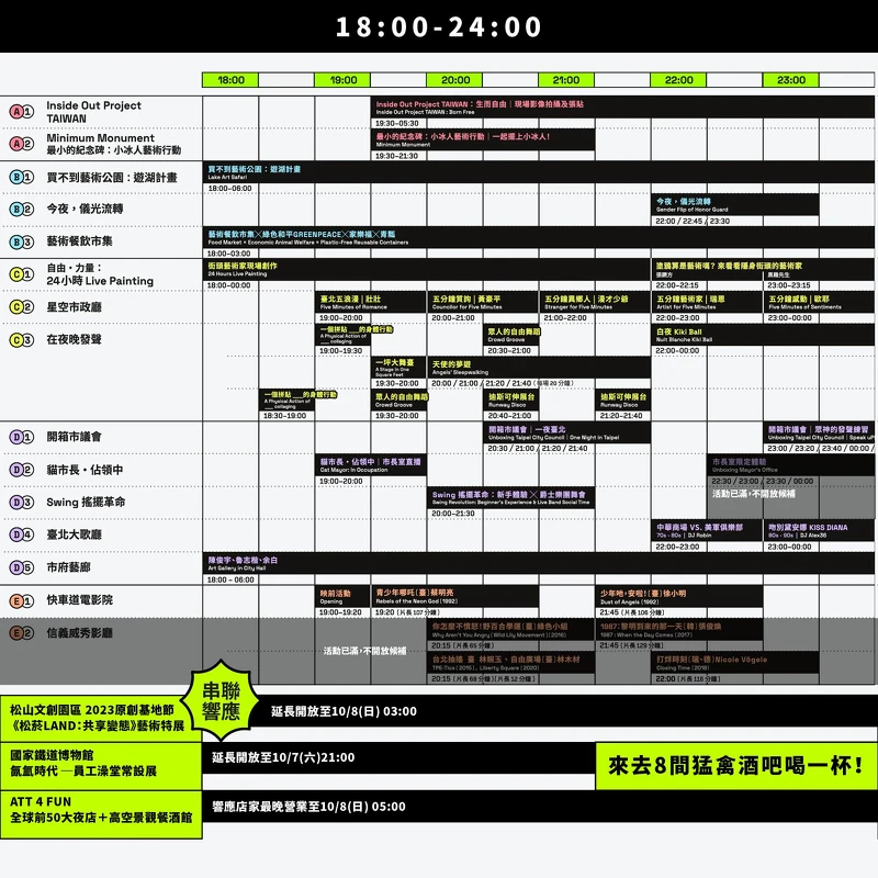 2023台北白晝之夜作品時間表 2023台北白晝之夜作品時間表