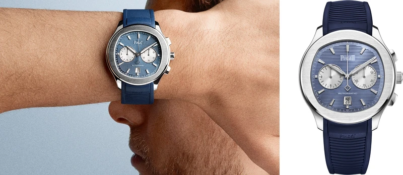 PIAGET Polo系列冰河藍精鋼計時碼錶,42毫米錶徑,搭載伯爵自製 1160P 自動上鍊計時碼錶機芯,建議售價新台幣$620,000元 PIAGET Polo系列冰河藍精鋼計時碼錶,42毫米錶徑,搭載伯爵自製 1160P 自動上鍊計時碼錶機芯,建議售價新台幣$620,000元