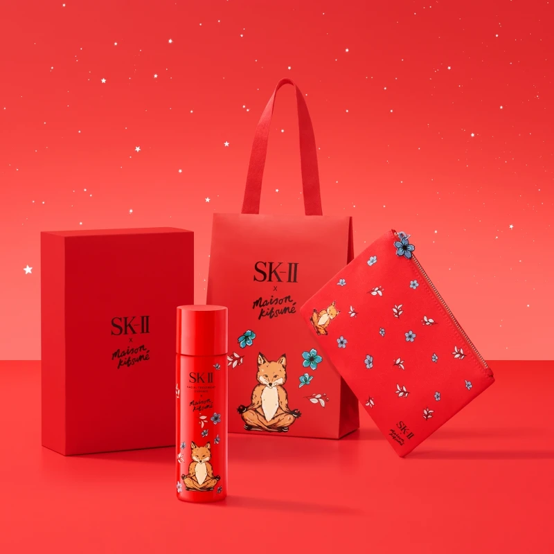 SK-II x MAISON KITSUNÉ限量版青春露紅色。