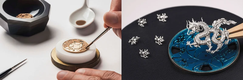 江詩丹頓透過精湛的手工雕刻出惟妙惟肖的靈動龍形，以及利用大明火琺瑯彩繪為錶盤賦予鮮明色彩