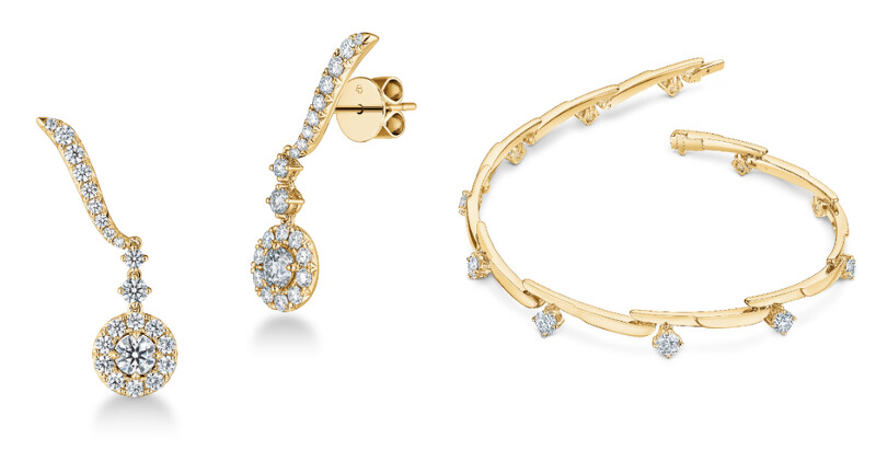 (左)HEARTS ON FIRE Vela 黃K金鑽石耳環、(右)HEARTS ON FIRE Vela Crossover 黃K金鑽石手鍊。 (左)HEARTS ON FIRE Vela 黃K金鑽石耳環、(右)HEARTS ON FIRE Vela Crossover 黃K金鑽石手鍊。