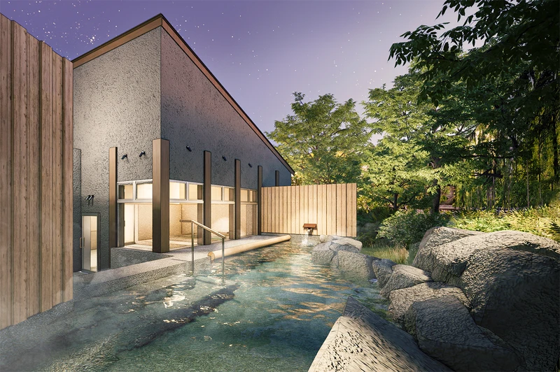 「界 秋保」使用岩石打造泡湯空間。 「界 秋保」使用岩石打造泡湯空間。