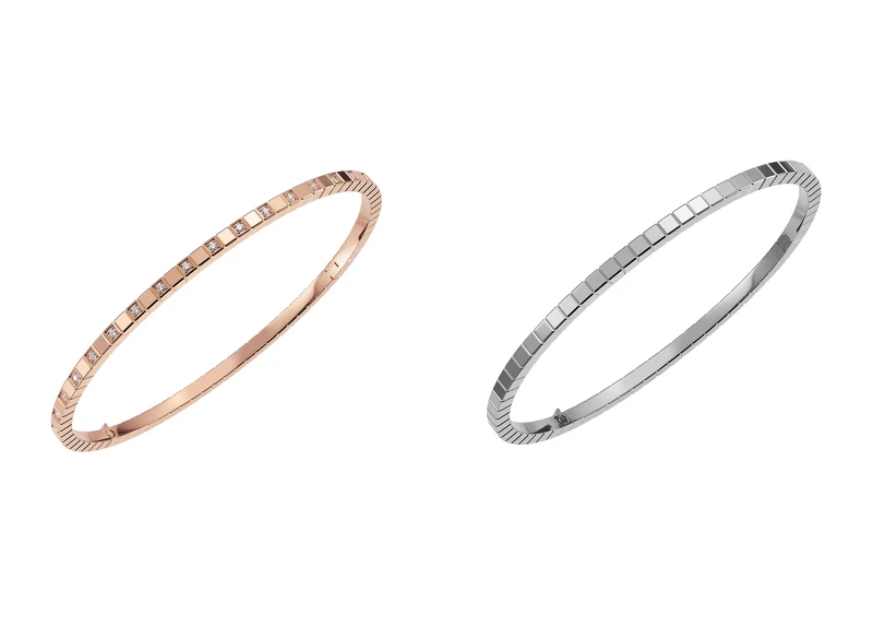 Chopard Ice Cube 系列 18K 玫瑰金鑲鑽手環、18K 白金手環。 Chopard Ice Cube 系列 18K 玫瑰金鑲鑽手環、18K 白金手環。