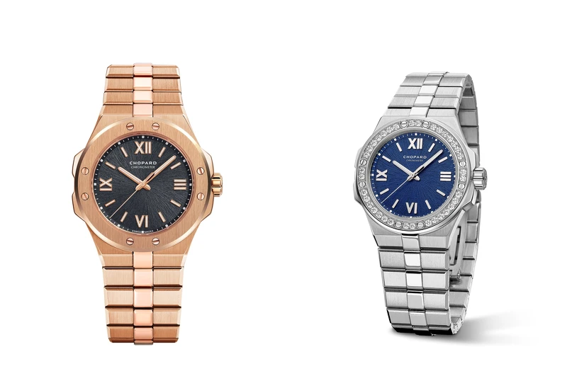 (左) Alpine Eagle Small 系列 18K 玫瑰金腕錶,直徑 36毫米。 (右) Alpine Eagle 系列精鋼腕錶,直徑 33 毫米,配以鑲鑽錶圈。  (左) Alpine Eagle Small 系列 18K 玫瑰金腕錶,直徑 36毫米。 (右) Alpine Eagle 系列精鋼腕錶,直徑 33 毫米,配以鑲鑽錶圈。