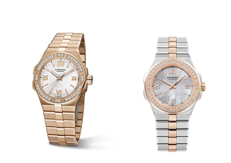 (左) Alpine Eagle 系列 18K 玫瑰金腕錶,直徑 33 毫米,配以鑲鑽錶圈。 (右) Alpine Eagle 系列精鋼與玫瑰金腕錶,直徑 36 毫米,結合珍珠母貝面盤。 (左) Alpine Eagle 系列 18K 玫瑰金腕錶,直徑 33 毫米,配以鑲鑽錶圈。 (右) Alpine Eagle 系列精鋼與玫瑰金腕錶,直徑 36 毫米,結合珍珠母貝面盤。