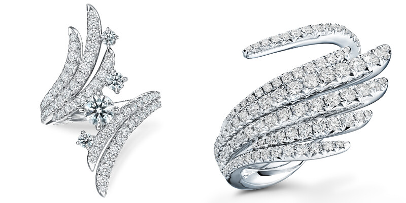 (左) HEARTS ON FIRE Vela Bypass Cocktail白K金鑽石套戒、(右) HEARTS ON FIRE Vela Cocktail白K金鑽石套戒。 (左) HEARTS ON FIRE Vela Bypass Cocktail白K金鑽石套戒、(右) HEARTS ON FIRE Vela Cocktail白K金鑽石套戒。