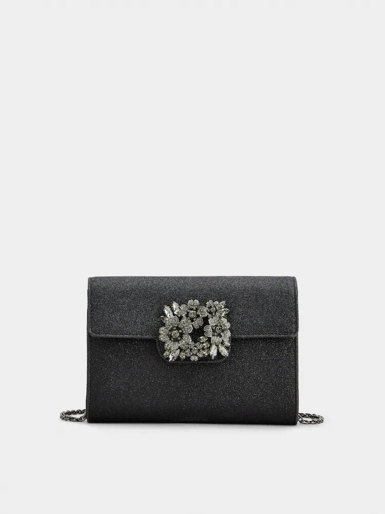 Roger Vivier 星砂黑Bouquet Strass花鑽肩揹包，NT$58,900。