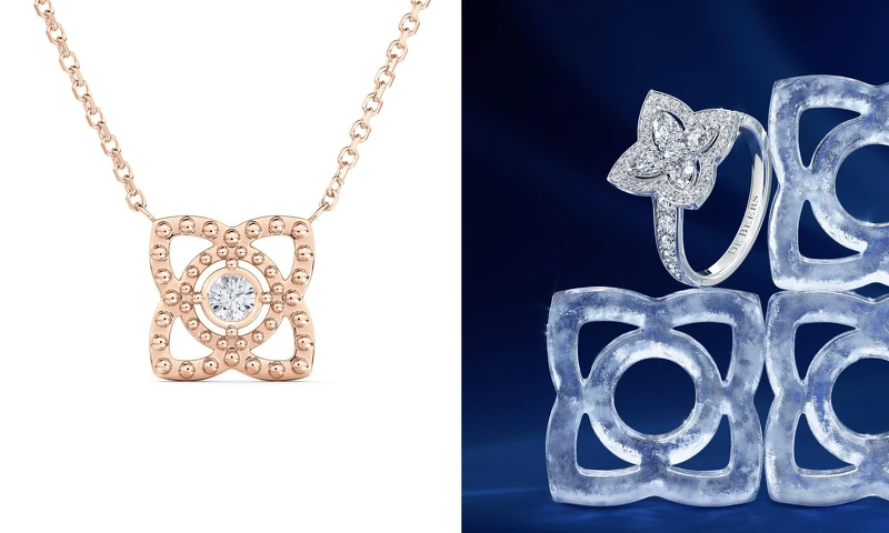 （左圖）Enchanted Lotus 18K玫瑰金圓珠飾邊吊墜項鍊，中央約0.03克拉圓形明亮式鑽石，不到5萬元就能入手，官網獨家販售，NT$ 44,000；（右圖）Enchanted Lotus 18K白金鑽石戒指，鑽石總重約1.09克拉，NT$ 284,000。