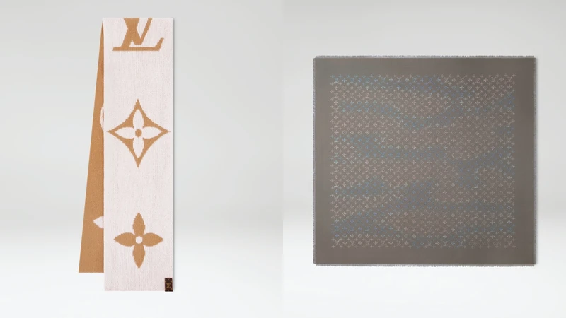 LV MEDAILLON KNIT SCARF 圍巾 NT25,400、Mahina Cloudy Flowers披肩NT31,800 LV MEDAILLON KNIT SCARF 圍巾 NT25,400、Mahina Cloudy Flowers披肩NT31,800