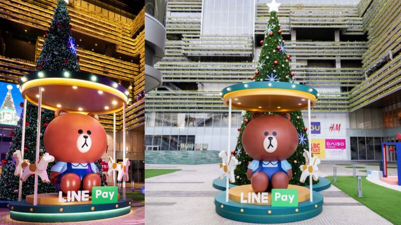 台南南紡購物中心「LINE Pay 熊大店長」+13米聖誕樹