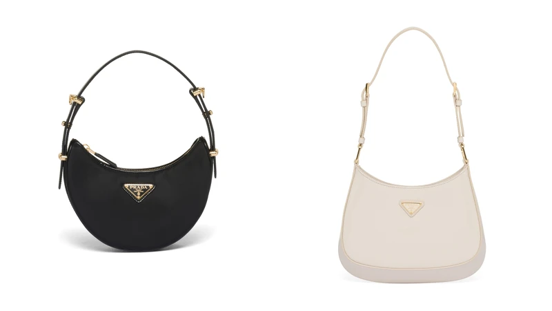 Prada Arqué Re-Nylon亮面皮革小巧肩背包NT.66,000、Prada Cleo漆皮皮革肩背包NT.85,000 Prada Arqué Re-Nylon亮面皮革小巧肩背包NT.66,000、Prada Cleo漆皮皮革肩背包NT.85,000