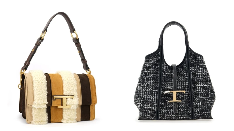 T Timeless毛毛拼接風琴包 NT.99,500、T Timeless織呢托特包 NT.69,900 T Timeless毛毛拼接風琴包 NT.99,500、T Timeless織呢托特包 NT.69,900