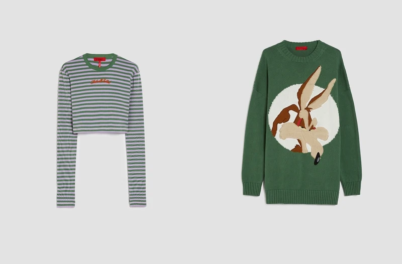 MAX&Co. 短版條紋袖套式 T-shirt NT $5,600、MAX&Co. 寬版 Oversize 針織衫 (仙人掌綠) NT$14,700。 MAX&Co. 短版條紋袖套式 T-shirt NT $5,600、MAX&Co. 寬版 Oversize 針織衫 (仙人掌綠) NT$14,700。