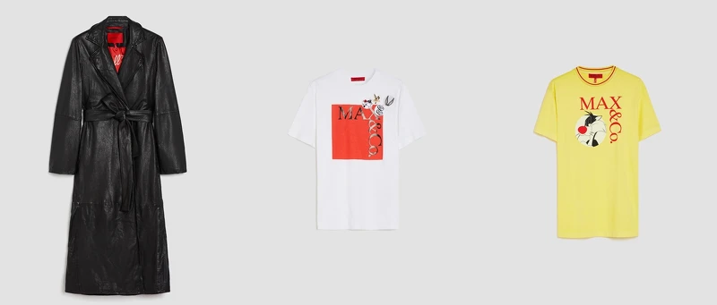 MAX&Co. 長版圍裹式皮革大衣 NT$40,900、MAX&Co. Looney Tunes 貼布繡方型 Logo Tee NT$7,000、MAX&Co. Looney Tunes 彩色方型 Logo Tee(檸檬糖果) NT$6,300。 MAX&Co. 長版圍裹式皮革大衣 NT$40,900、MAX&Co. Looney Tunes 貼布繡方型 Logo Tee NT$7,000、MAX&Co. Looney Tunes 彩色方型 Logo Tee(檸檬糖果) NT$6,300。