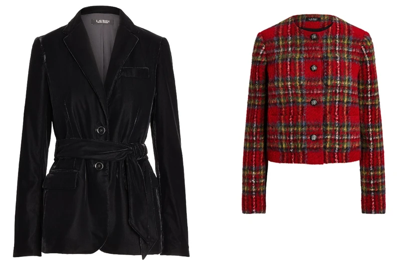 Lauren Ralph Lauren天鵝絨西裝外套,Lauren Ralph Lauren 馬海毛格紋短版外套。 Lauren Ralph Lauren天鵝絨西裝外套,Lauren Ralph Lauren 馬海毛格紋短版外套。