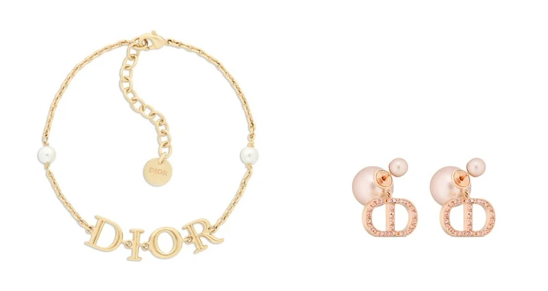Dio(r)evolution手鍊，NT$17,000；Dior Tribales粉紅色金屬飾面耳環，NT$23,500 