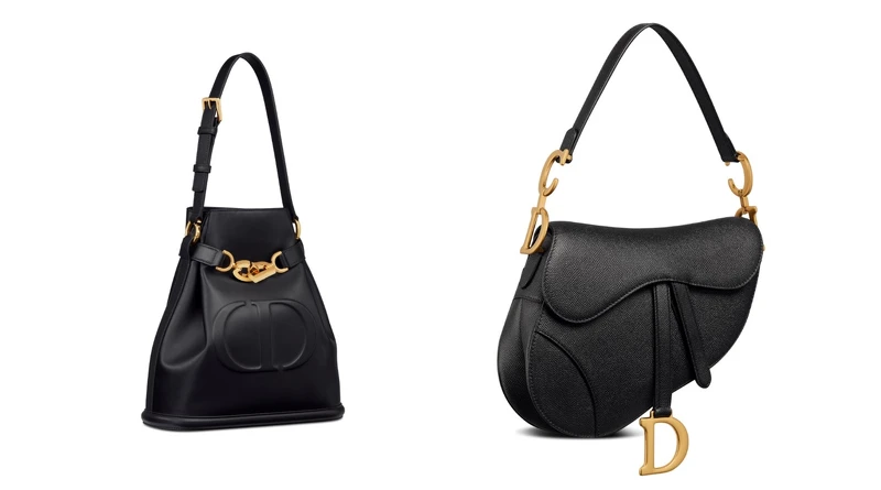 C’est Dior黑色小牛皮肩背包，NT$120,000；Dior Saddle黑色顆粒小牛皮肩背包，NT$135,000。
