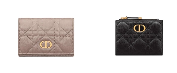 Dior Caro XS錢包，NT$16,500；Dior Caro Dahlia黑色小牛皮錢包。NT$20,500。