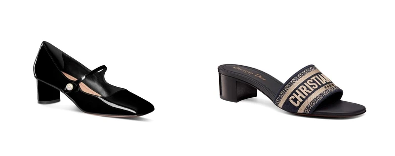 Jolie Dior黑色漆面小牛皮高跟鞋，NT$37,000；Dior Dway高跟涼鞋，NT$28,000。