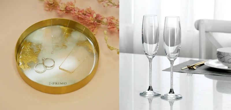 I-PRIMO粉色金緻飾品盤與晶鑽水晶對杯