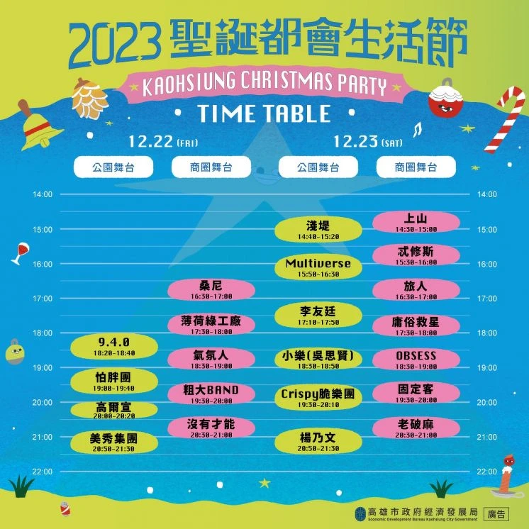 2023高雄聖誕都會生活節演出時刻表 2023高雄聖誕都會生活節演出時刻表